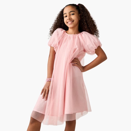 Juniors Embellished Round Neck Dress with Short Sleeves