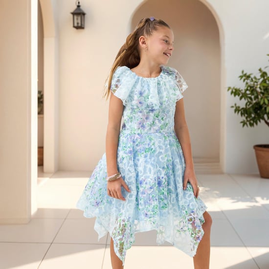 Juniors Printed Sleeveless Asymmetric Dress