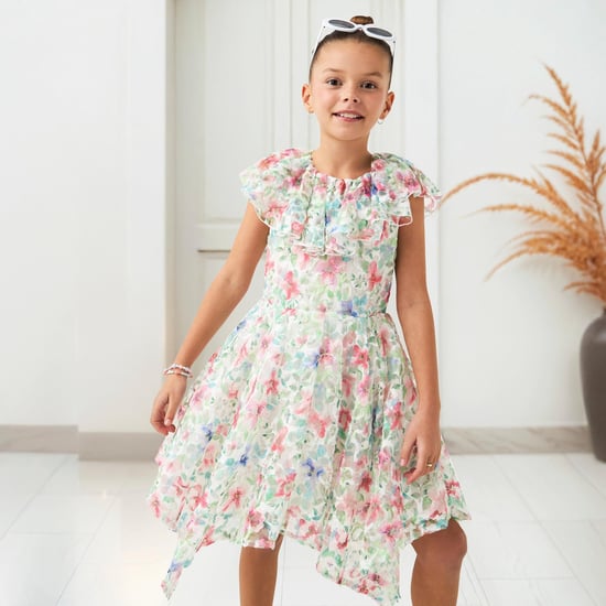Juniors Floral Printed Asymmetric Dress