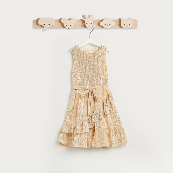 Juniors Sequinned Dress with Ruffle and Zip Closure