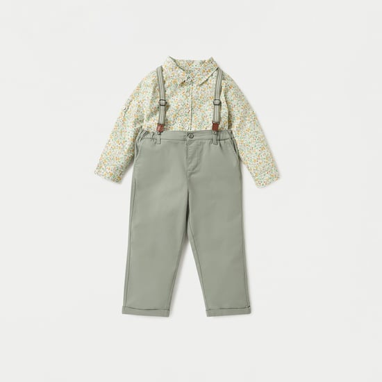Juniors Floral Print Long Sleeves Shirt and Solid Dungaree Set