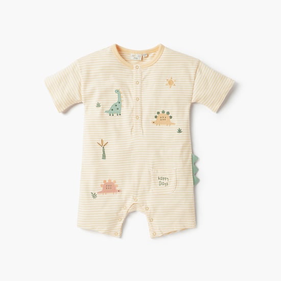 Juniors Striped Romper with Short Sleeves and Snap Button Closure