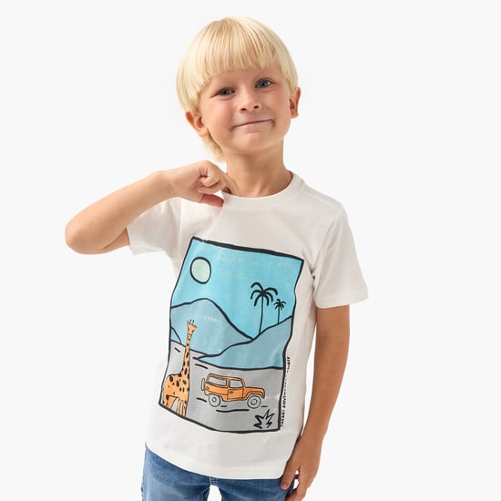Juniors Printed Crew Neck T-shirt with Short Sleeves