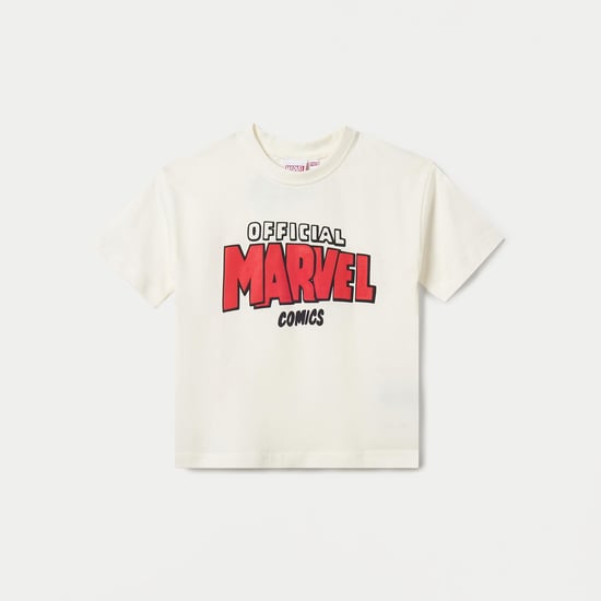 Juniors Avengers Print Crew Neck T-shirt with Short Sleeves