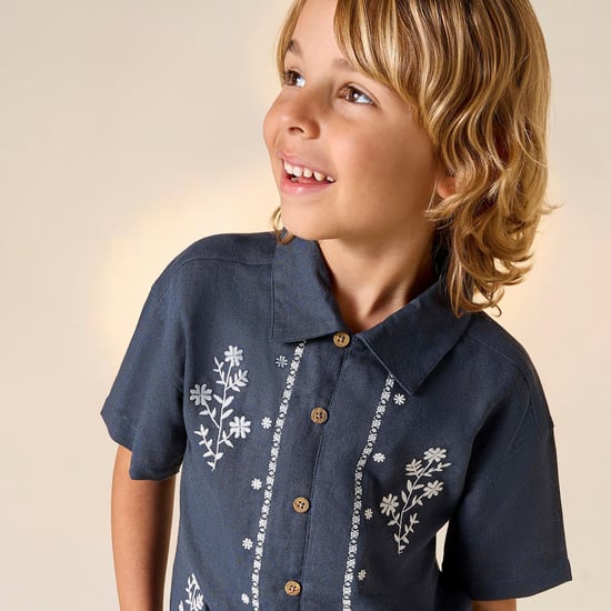 Juniors Floral Embroidered Shirt with Short Sleeves
