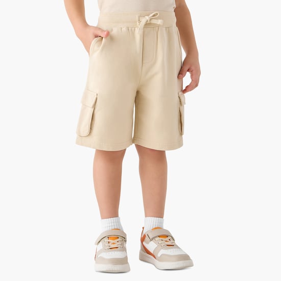 Juniors Solid Cargo Shorts with Drawstring Closure