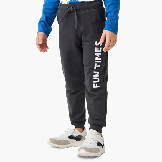 Juniors Slogan Print Joggers with Pockets and Drawstring Closure