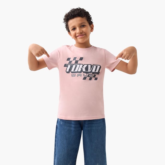 Juniors Graphic Print Crew Neck T-shirt with Short Sleeves