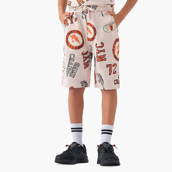 Juniors Basketball Print Shorts with Drawstring Closure and Pockets