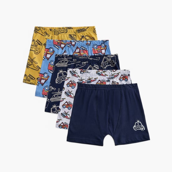Juniors Vehicle Print Trunks with Elasticated Waistband - Set of 5