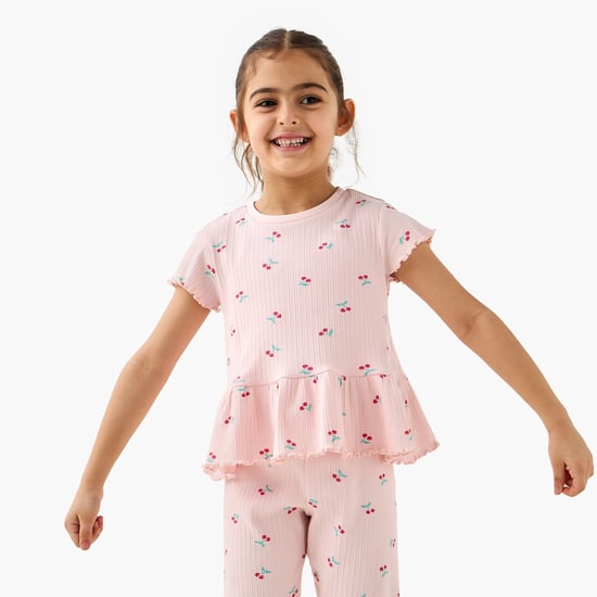 Juniors Cherry Print Top and Pyjama Set