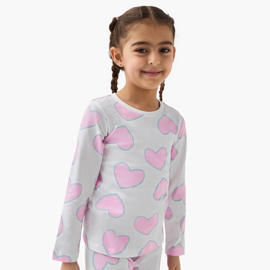 Juniors All-Over Heart Print T-shirt and Pyjama Set