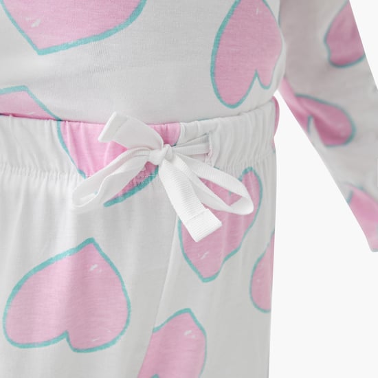 Juniors All-Over Heart Print T-shirt and Pyjama Set
