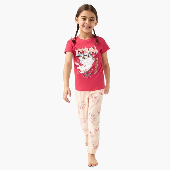 Juniors Printed T-shirt and Pyjama Set