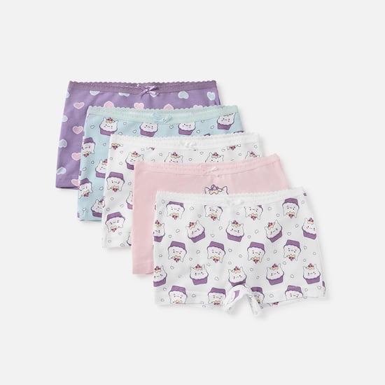 Juniors Printed Boyshorts with Bow Detail - Set of 5