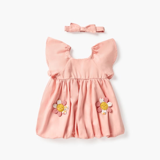 Juniors Flower Applique Dress with Headband