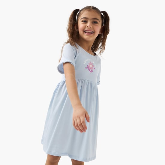 Juniors Floral Print Dress with Raglan Sleeves