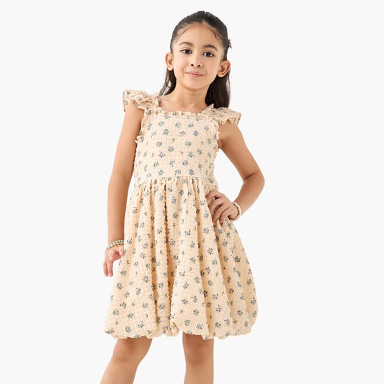 Juniors All-Over Floral Detail Sleeveless Balloon Dress