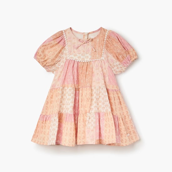 Juniors Eligo All-Over Print Tiered Dress with Puff Sleeves