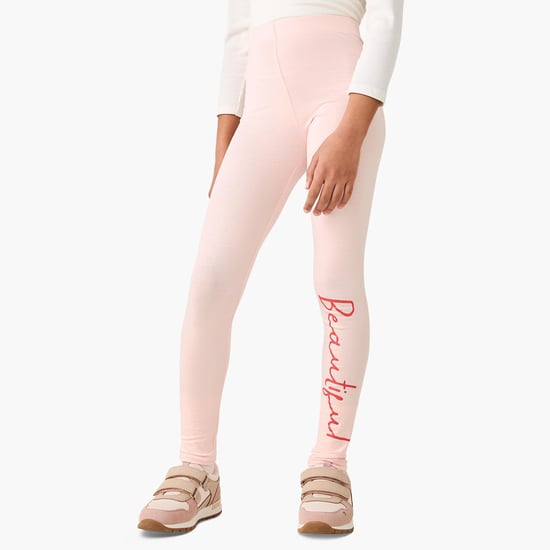 Juniors Typographic Print Leggings with Elasticated Waistband