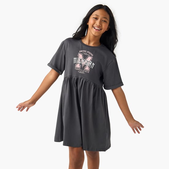 Juniors Varsity Print Dress with Short Sleeves