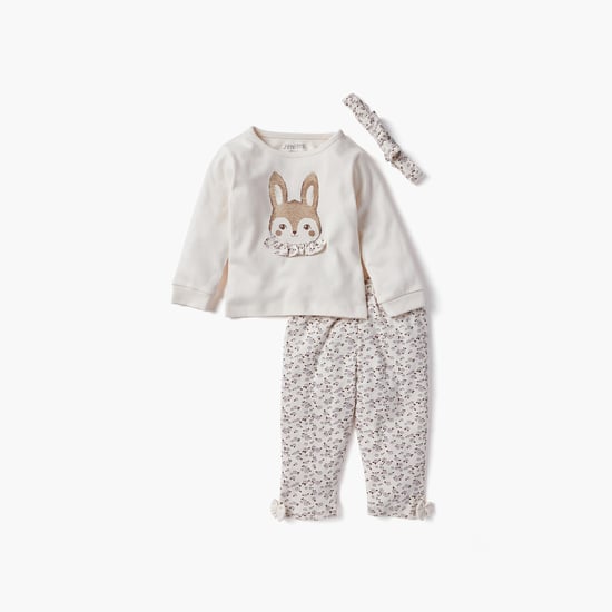 Juniors Printed T-shirt with Pyjamas and Headband