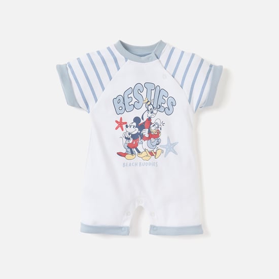 Mickey Mouse Print Romper with Crew Neck and Short Sleeves