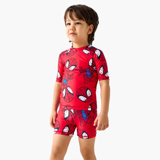 Juniors Spider-Man Print Swim T-shirt and Shorts Set