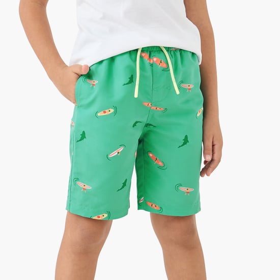 Juniors Graphic Print Swim Shorts with Pockets