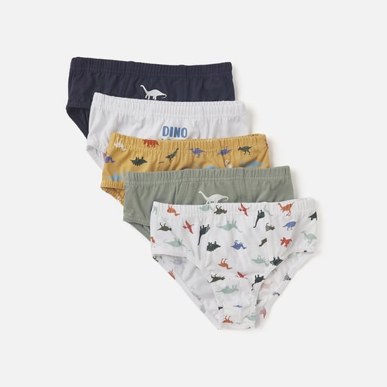 Juniors Dinosaur Print Briefs with Elasticated Waistband - Set of 5