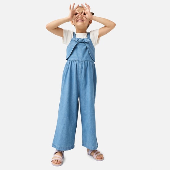 Juniors Solid Dungaree and Ribbed T-shirt Set