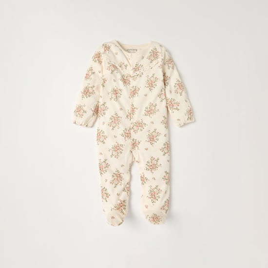 Juniors Floral Print Closed Feet Sleepsuit with Button Closure