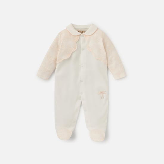Giggles Lace Detail Closed Feet Sleepsuit with Collar and Long Sleeves