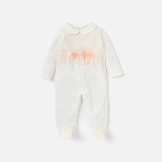 Giggles Lace Detail Closed Feet Sleepsuit with Collar and Long Sleeves