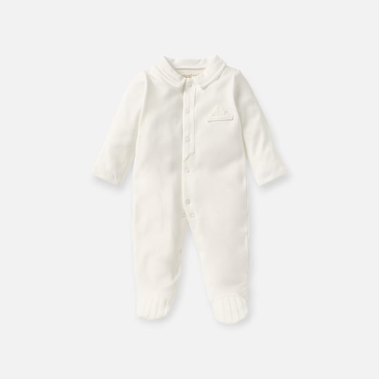 Giggles Textured Closed Foot Sleepsuit with Collar and Snap Button Closure