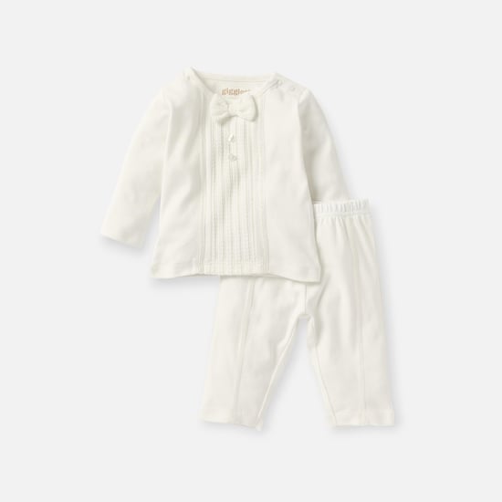 Giggles Textured Long Sleeves T-shirt and Elasticated Pyjama Set