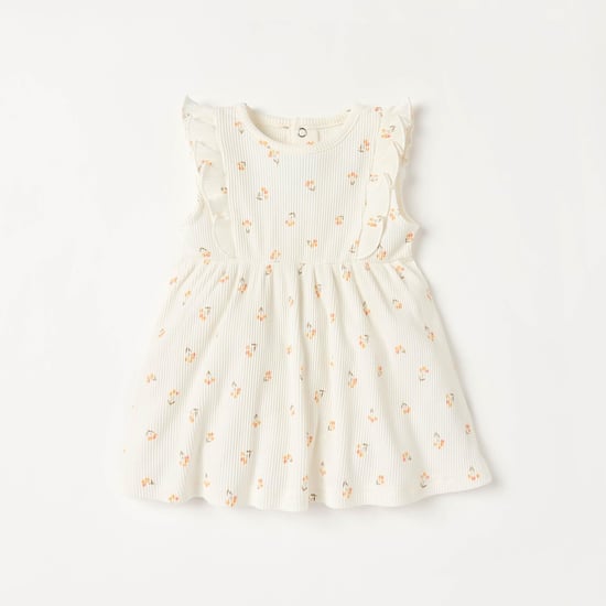 Juniors Floral Print A-line Dress with Ruffle Detail