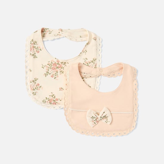 Juniors Floral Print Muslin Bib with Button Closure - Set of 2