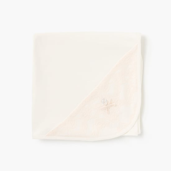 Giggles Lace Detail Receiving Blanket with Bow Applique - 70x70 cm