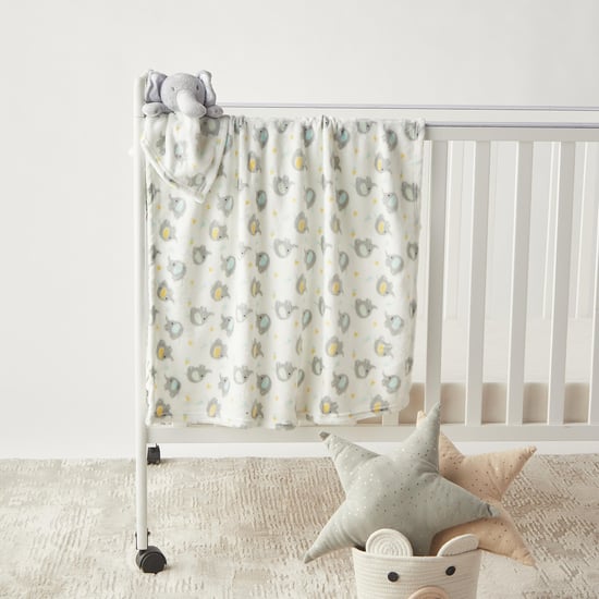Juniors All-Over Elephant Print Blanket with Soft Toy - 75x90 cm