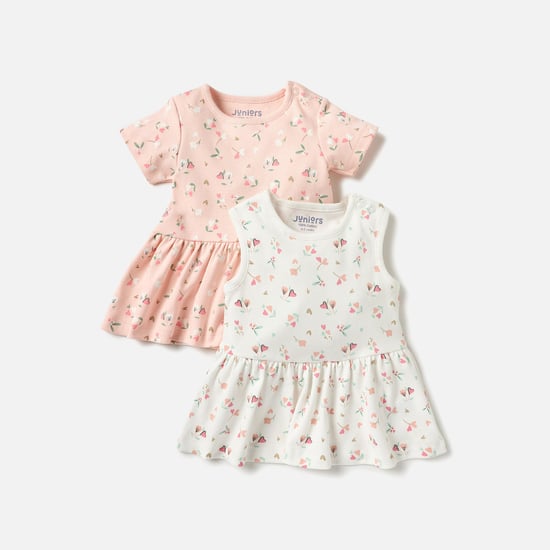 Juniors 2-Piece Floral Print A-line Dress Set with Pleat Detail