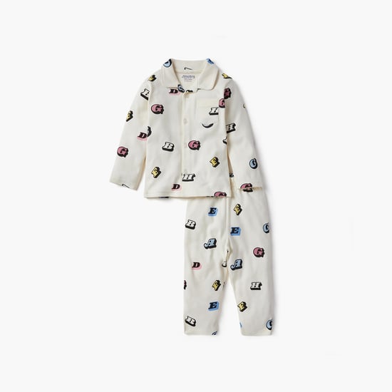 Juniors Letter Print Shirt and Pyjama Set