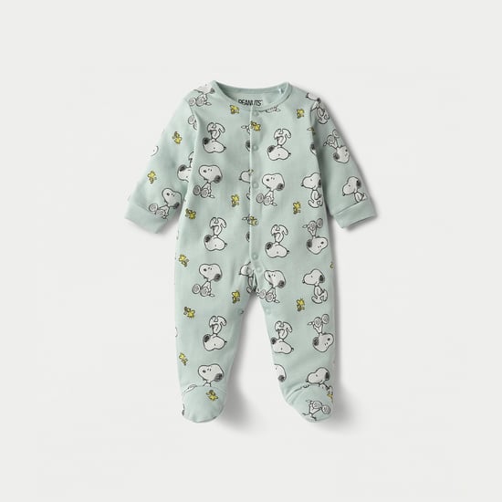 Peanuts Print Long Sleeves Sleepsuit with Button Closure