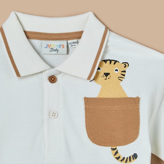 Juniors Tiger Print Polo T-shirt White