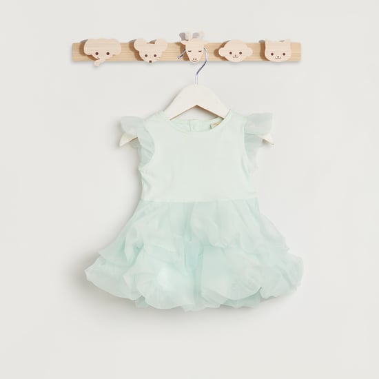 Juniors Solid Sleeveless Dress with Ruffle Detail