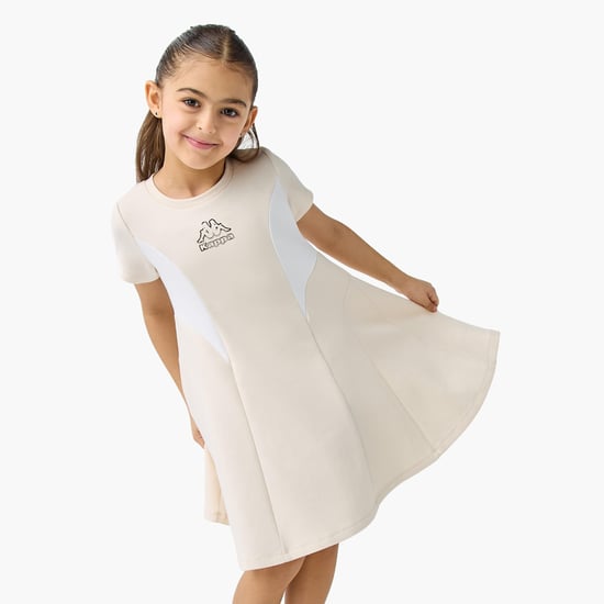 Kappa Logo Print Panelled A-line Dress with Short Sleeves