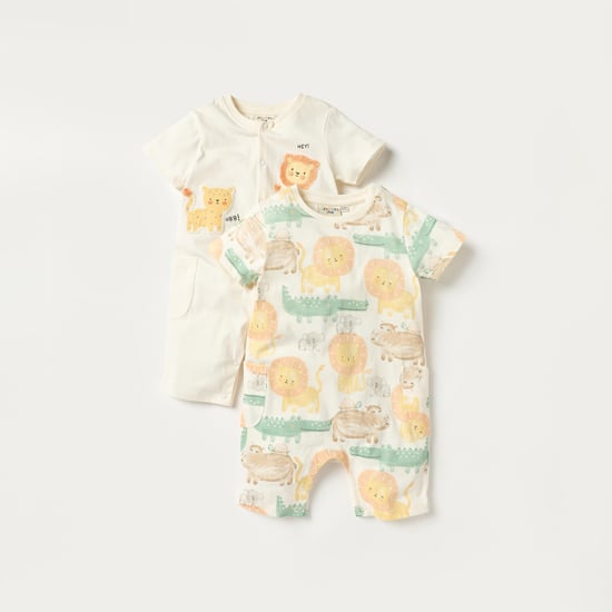 Juniors Animal Print Rompers with Short Sleeves - Set of 2
