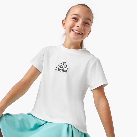 Kappa Logo Print Round Neck T-shirt with Short Sleeves and Knot Detail