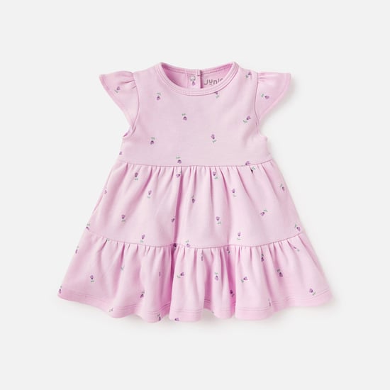Juniors Floral Print A-Line Tiered Dress with Cap Sleeves