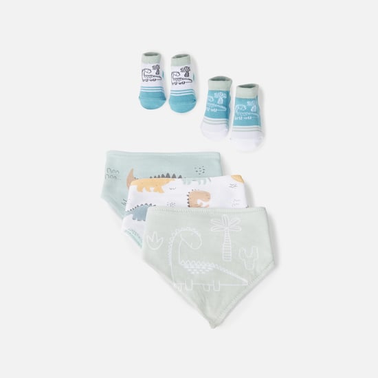 Juniors 7-Piece Dinosaur Print Bib and Booties Set